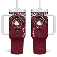 Personalised Cook Islands Mangaia Tumbler With Handle Map With Kuki Airani Manta Ray Tattoo LT14 One Size: 40 oz Maroon - Polynesian Pride