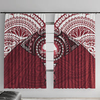 Personalised Cook Islands Mangaia Window Curtain Map With Kuki Airani Manta Ray Tattoo LT14 With Hooks Maroon - Polynesian Pride