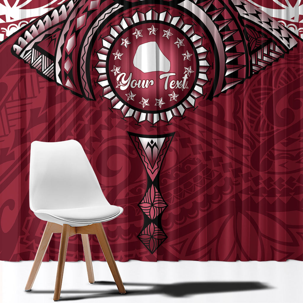 Personalised Cook Islands Mangaia Window Curtain Map With Kuki Airani Manta Ray Tattoo LT14 - Polynesian Pride
