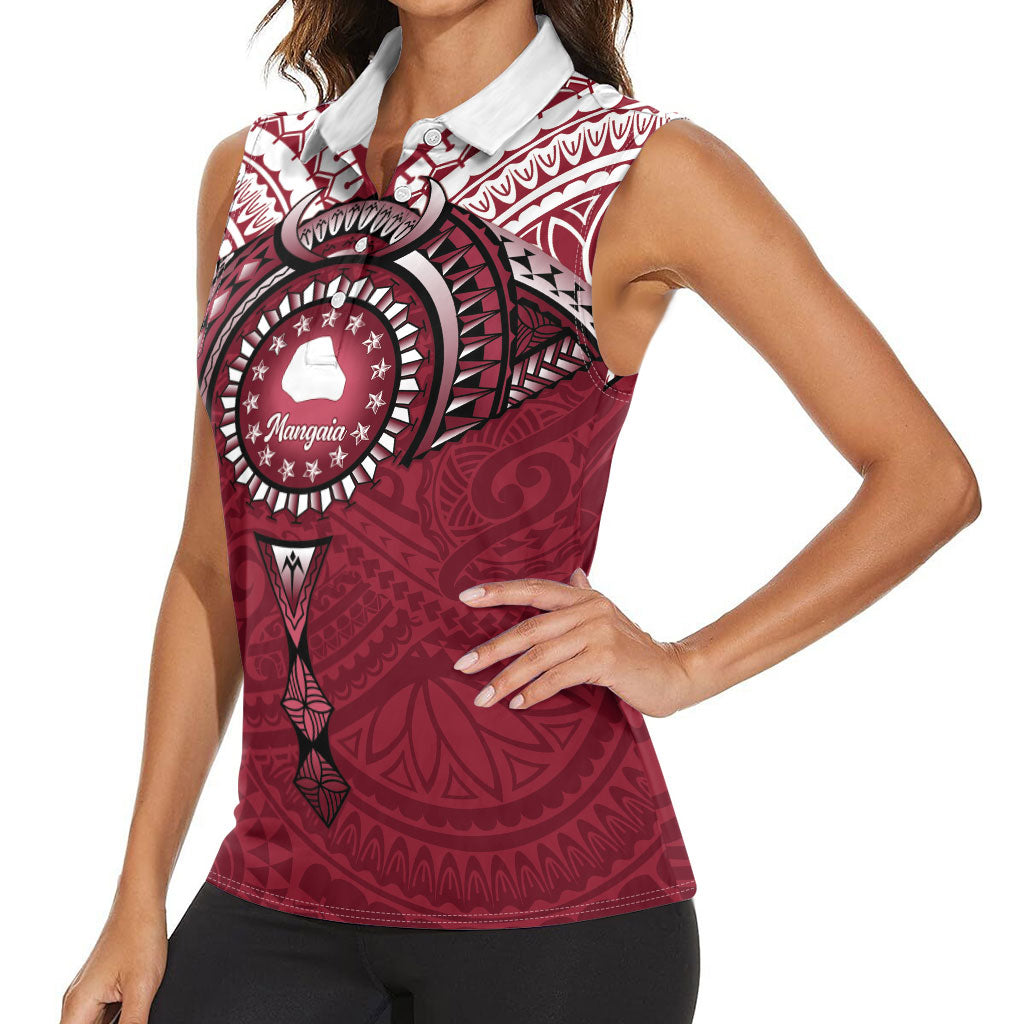Personalised Cook Islands Mangaia Women Sleeveless Polo Shirt Map With Kuki Airani Manta Ray Tattoo LT14 - Polynesian Pride