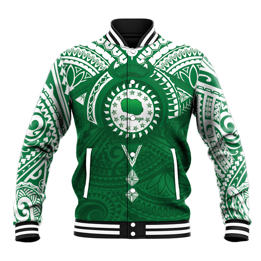 Personalised Cook Islands Rarotonga Baseball Jacket Map With Kuki Airani Manta Ray Tattoo