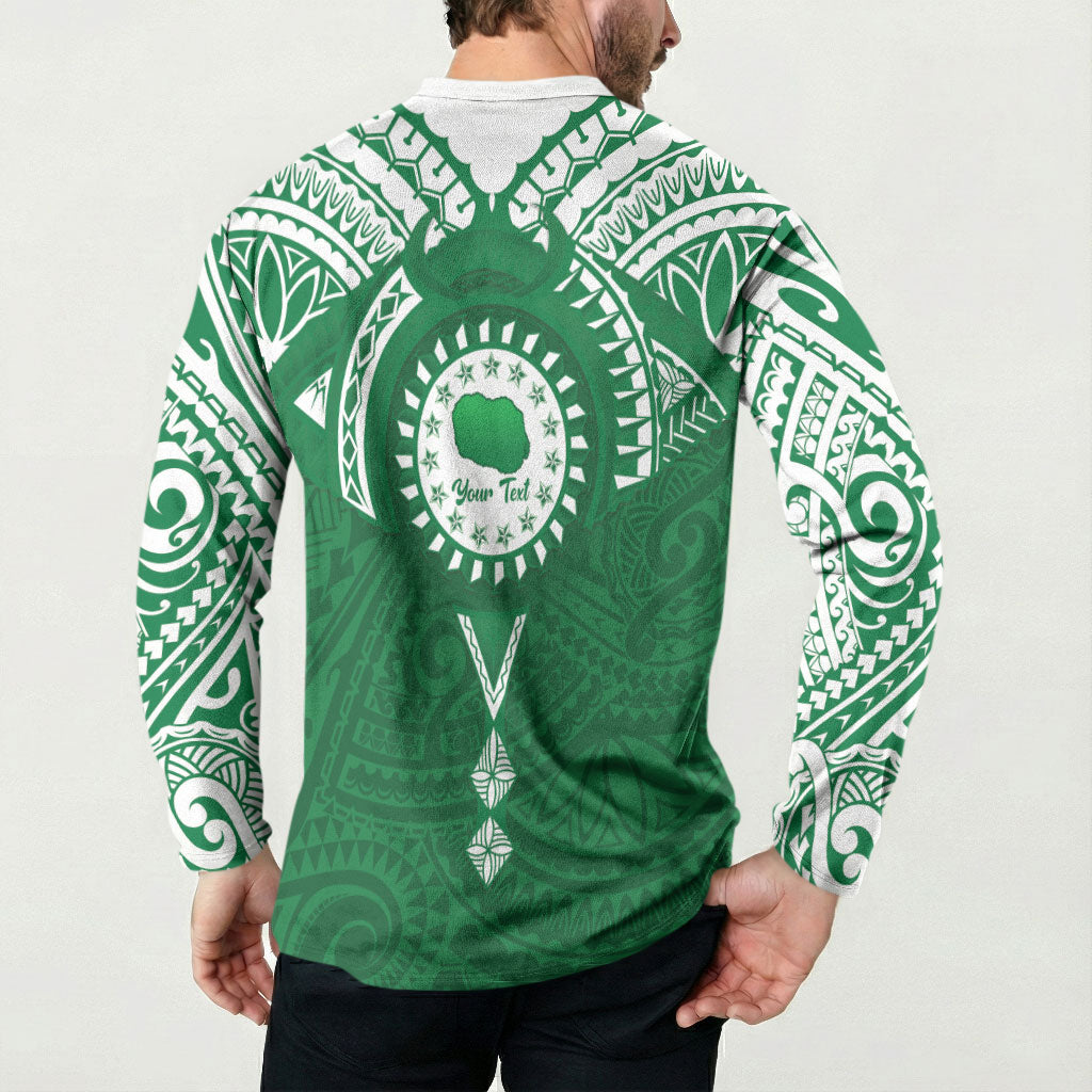 Personalised Cook Islands Rarotonga Button Sweatshirt Map With Kuki Airani Manta Ray Tattoo LT14 - Polynesian Pride