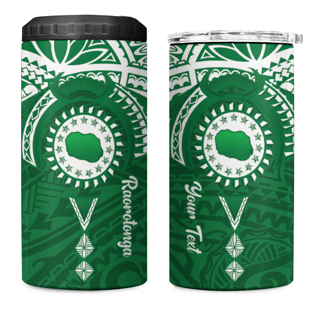 Personalised Cook Islands Rarotonga 4 in 1 Can Cooler Tumbler Map With Kuki Airani Manta Ray Tattoo