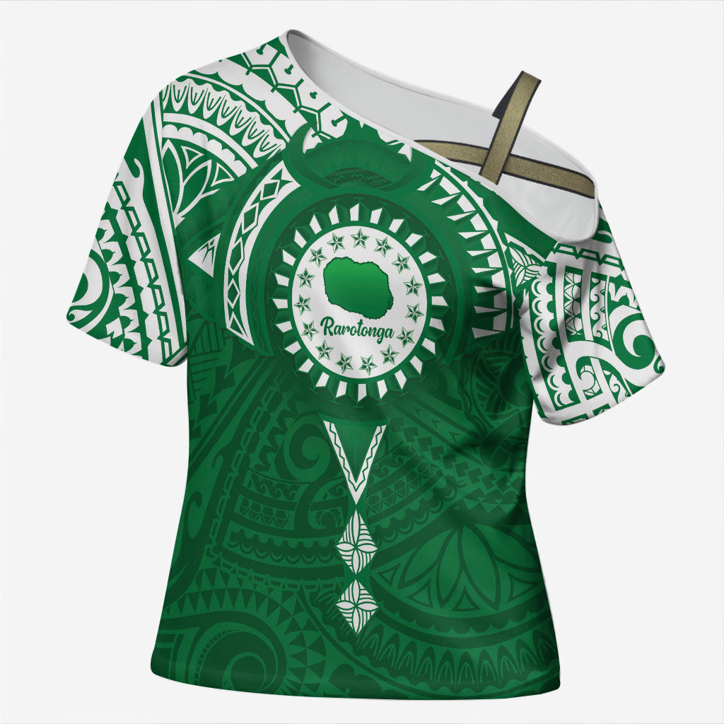 Personalised Cook Islands Rarotonga Cross Shoulder Shirt Map With Kuki Airani Manta Ray Tattoo