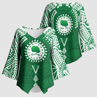 Personalised Cook Islands Rarotonga Kimono Sleeve Blouse Map With Kuki Airani Manta Ray Tattoo LT14 - Polynesian Pride