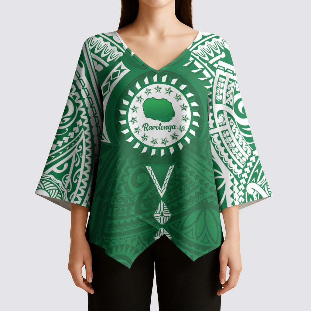 Personalised Cook Islands Rarotonga Kimono Sleeve Blouse Map With Kuki Airani Manta Ray Tattoo LT14 - Polynesian Pride