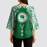 Personalised Cook Islands Rarotonga Kimono Sleeve Blouse Map With Kuki Airani Manta Ray Tattoo LT14 - Polynesian Pride