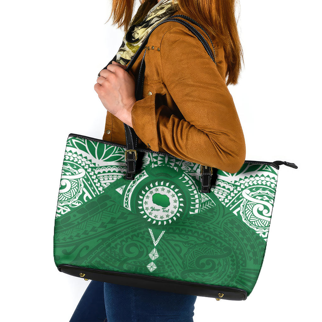 Personalised Cook Islands Rarotonga Leather Tote Bag Map With Kuki Airani Manta Ray Tattoo