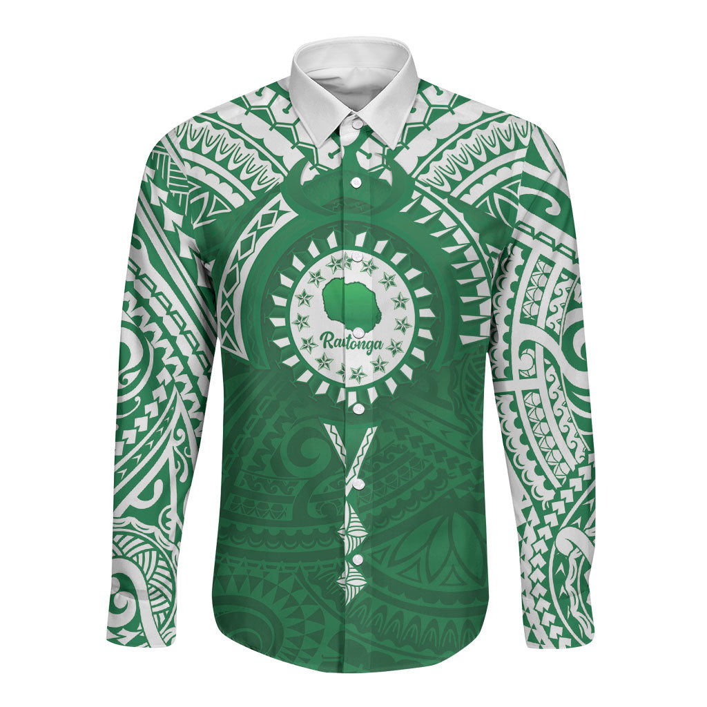 Personalised Cook Islands Rarotonga Long Sleeve Button Shirt Map With Kuki Airani Manta Ray Tattoo