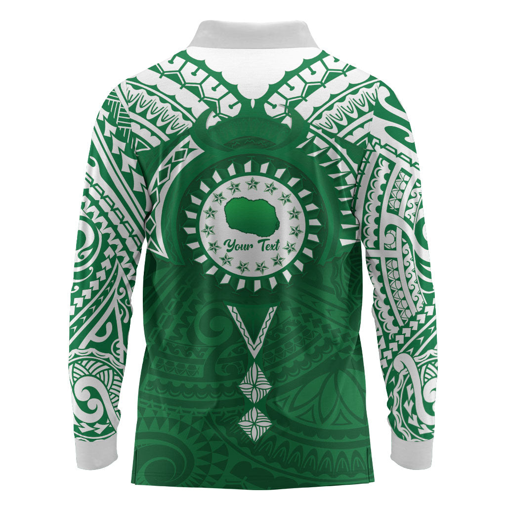 Personalised Cook Islands Rarotonga Long Sleeve Polo Shirt Map With Kuki Airani Manta Ray Tattoo LT14 - Polynesian Pride