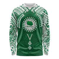 Personalised Cook Islands Rarotonga Long Sleeve Shirt Map With Kuki Airani Manta Ray Tattoo LT14 Unisex Green - Polynesian Pride