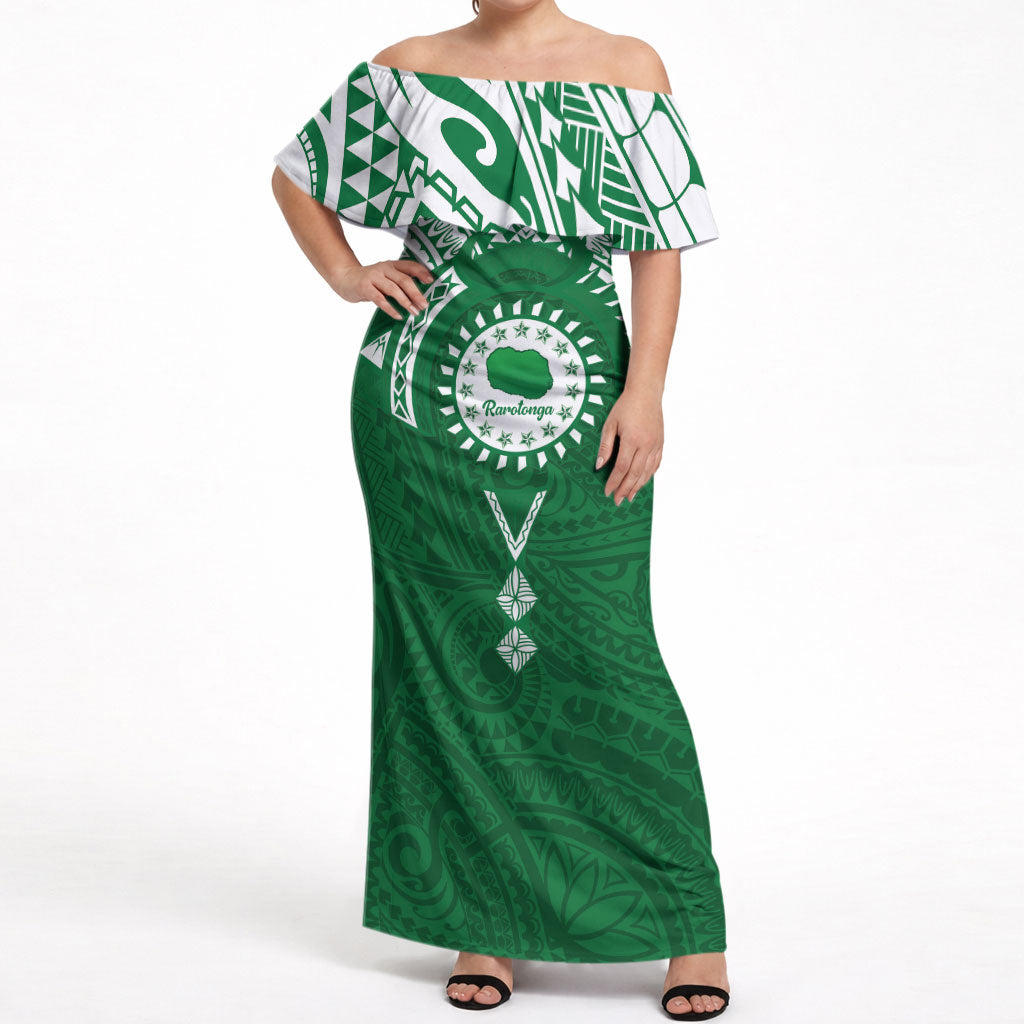 Personalised Cook Islands Rarotonga Off Shoulder Maxi Dress Map With Kuki Airani Manta Ray Tattoo