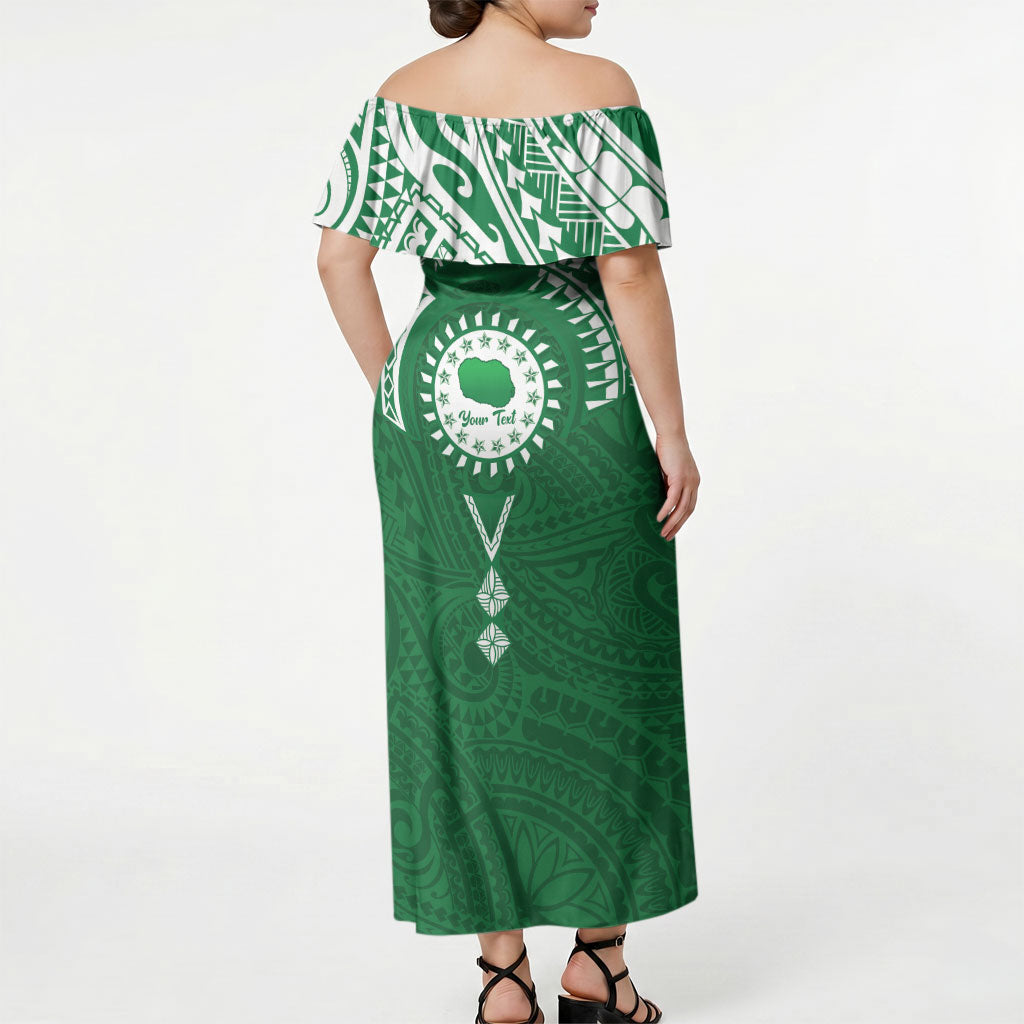 Personalised Cook Islands Rarotonga Off Shoulder Maxi Dress Map With Kuki Airani Manta Ray Tattoo LT14 - Polynesian Pride