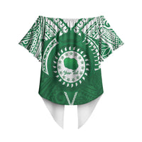 Personalised Cook Islands Rarotonga Off Shoulder Wrap Waist Top Map With Kuki Airani Manta Ray Tattoo LT14 - Polynesian Pride