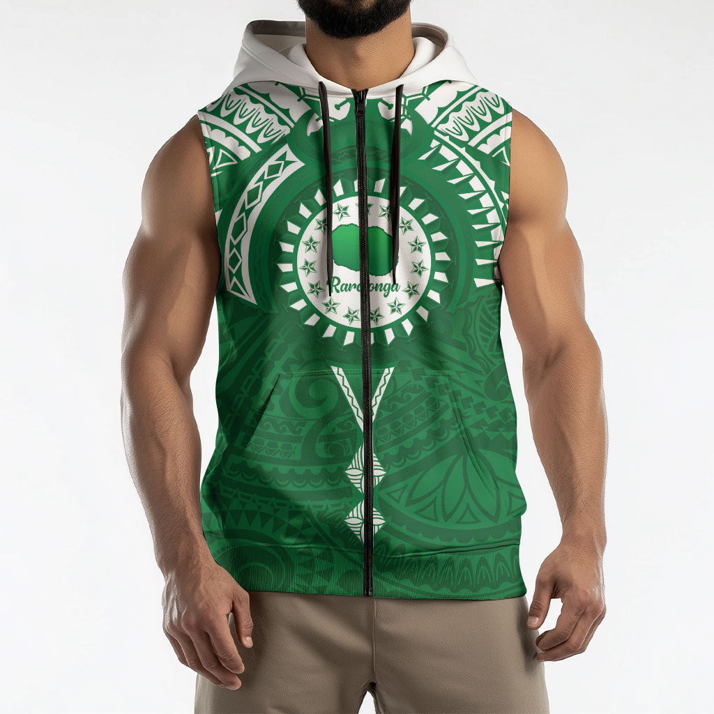 Personalised Cook Islands Rarotonga Sleeveless Zip Hoodie Map With Kuki Airani Manta Ray Tattoo LT14 - Polynesian Pride