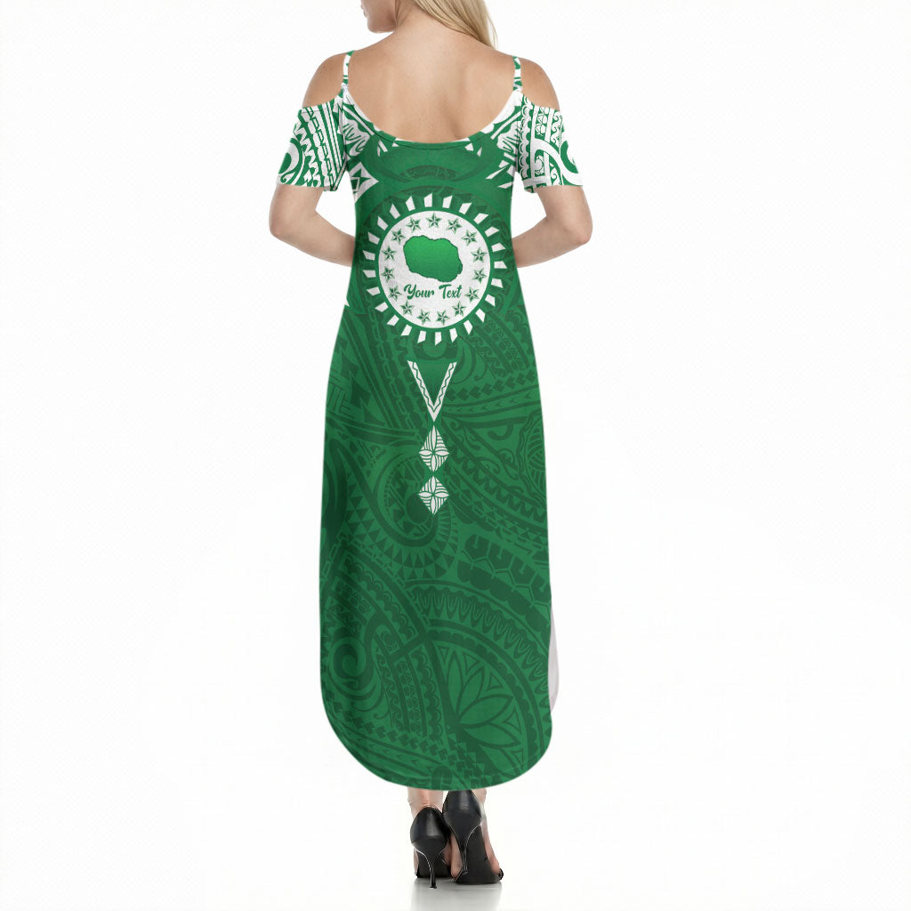 Personalised Cook Islands Rarotonga Summer Maxi Dress Map With Kuki Airani Manta Ray Tattoo LT14 - Polynesian Pride