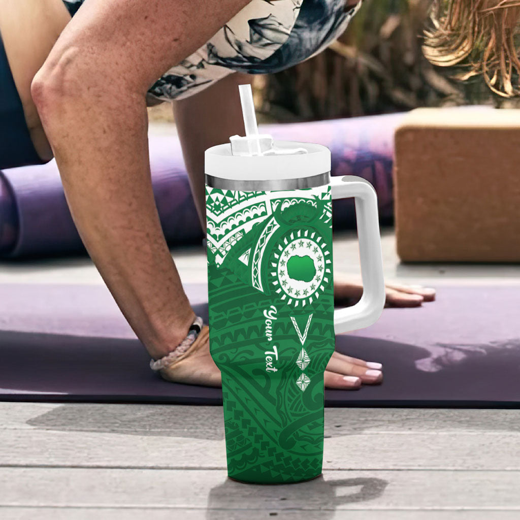 Personalised Cook Islands Rarotonga Tumbler With Handle Map With Kuki Airani Manta Ray Tattoo LT14 - Polynesian Pride