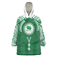 Personalised Cook Islands Rarotonga Wearable Blanket Hoodie Map With Kuki Airani Manta Ray Tattoo LT14 One Size Green - Polynesian Pride