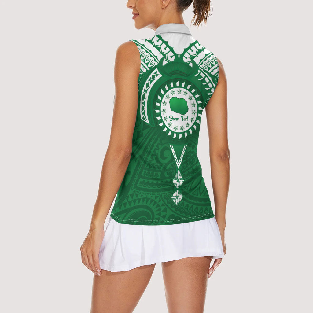 Personalised Cook Islands Rarotonga Women Sleeveless Polo Shirt Map With Kuki Airani Manta Ray Tattoo LT14 - Polynesian Pride