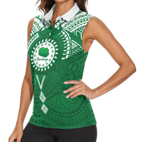 Personalised Cook Islands Rarotonga Women Sleeveless Polo Shirt Map With Kuki Airani Manta Ray Tattoo LT14 - Polynesian Pride