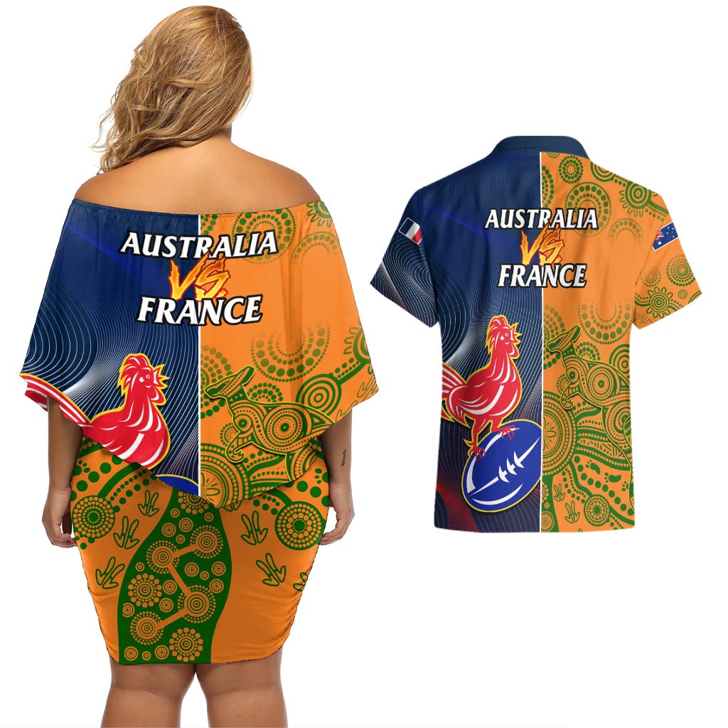 France And Australia Rugby Couples Matching Off Shoulder Short Dress and Hawaiian Shirt 2023 World Cup Le Bleus Wallabies Together LT14 - Polynesian Pride