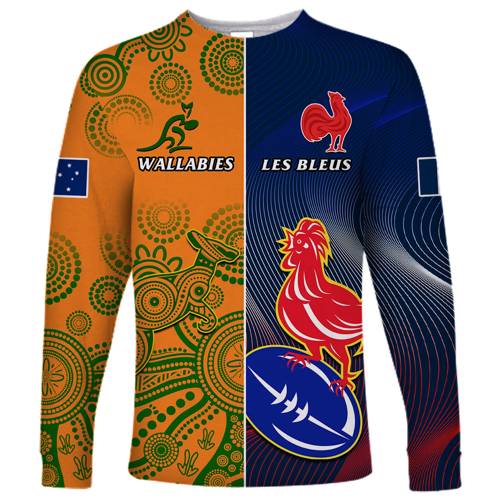 France And Australia Rugby Long Sleeve Shirt 2023 World Cup Le Bleus Wallabies Together LT14 Unisex Gold - Polynesian Pride