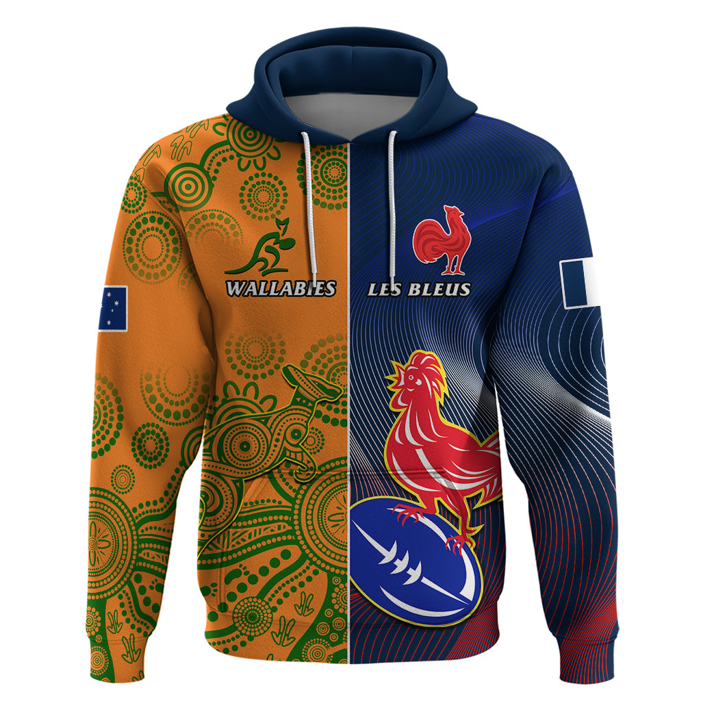 Custom France And Australia Rugby Hoodie 2023 World Cup Le Bleus Wallabies Together LT14 Pullover Hoodie Gold - Polynesian Pride