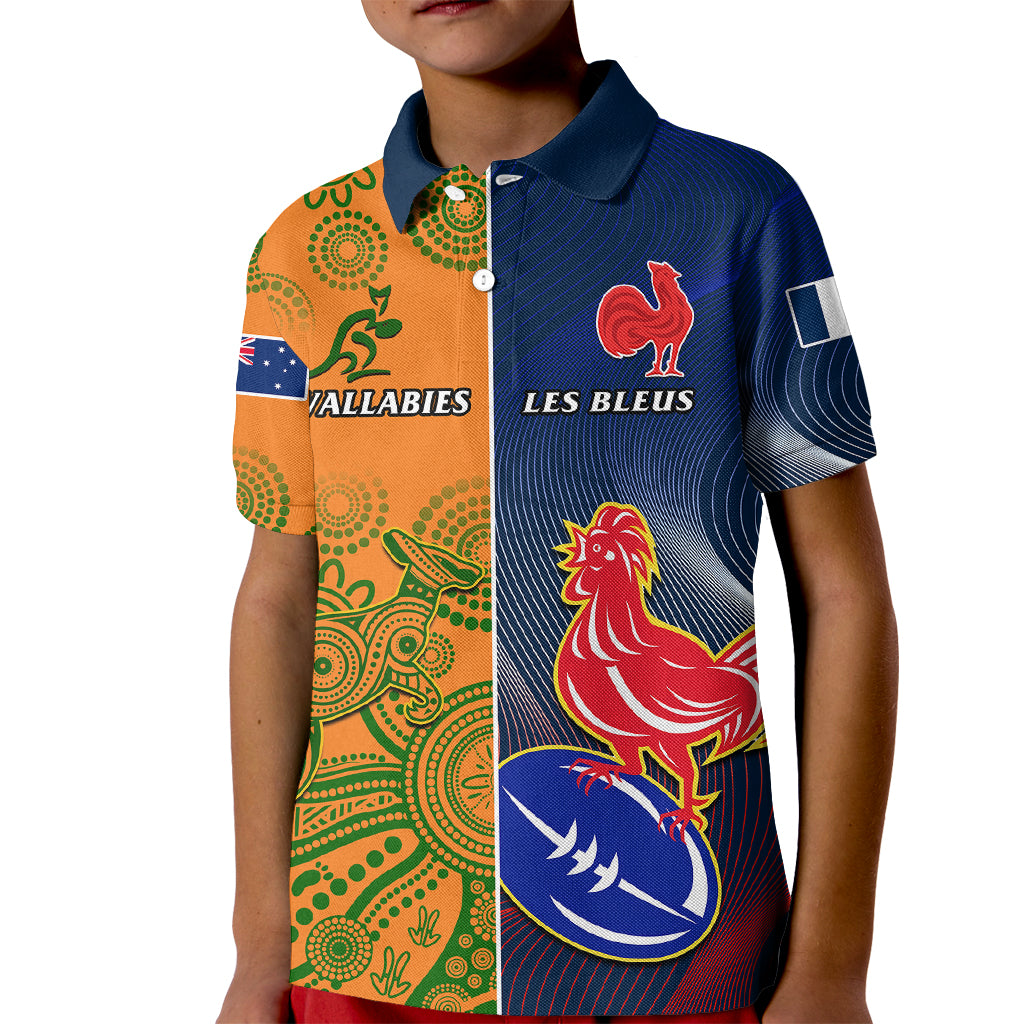 Custom France And Australia Rugby Kid Polo Shirt 2023 World Cup Le Bleus Wallabies Together LT14 Kid Gold - Polynesian Pride