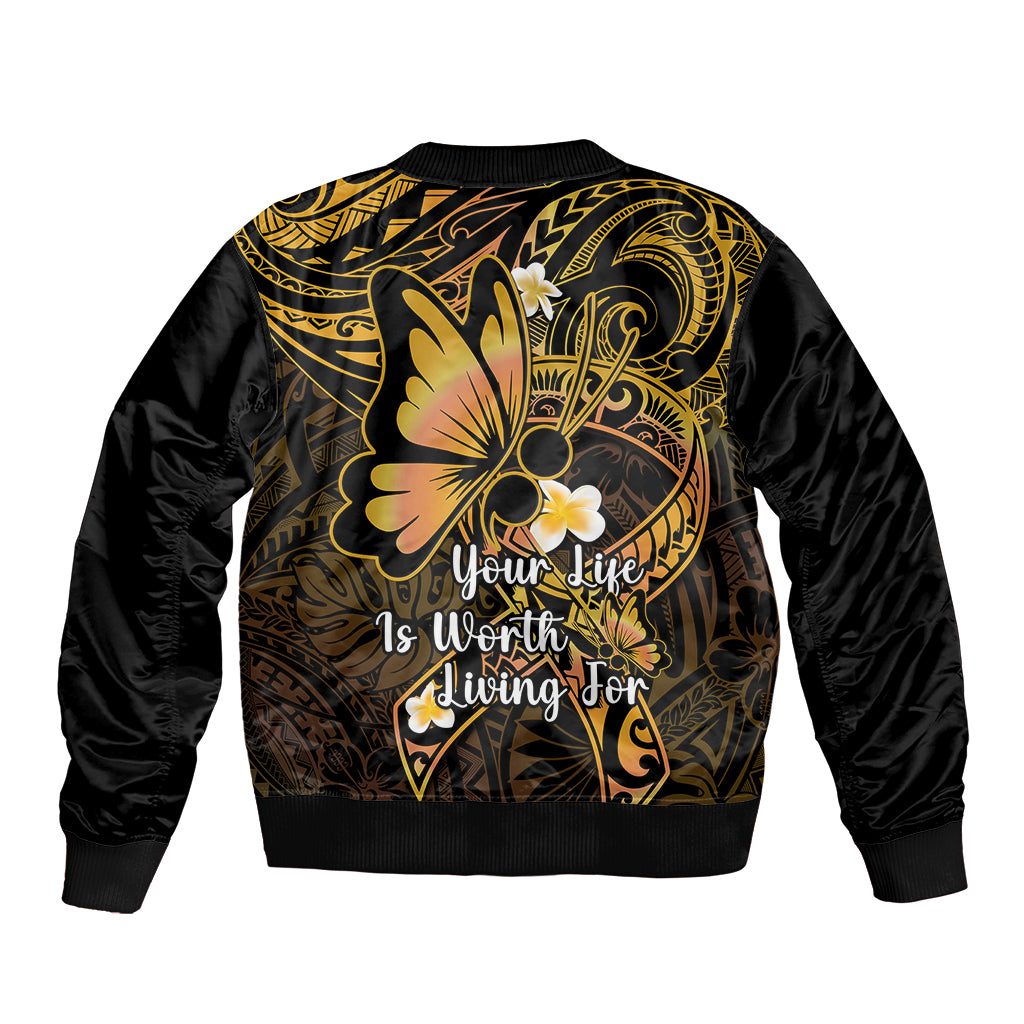 Polynesia Suicide Prevention Awareness Bomber Jacket Your Life Is Worth Living For Polynesian Gold Pattern LT14 - Polynesian Pride