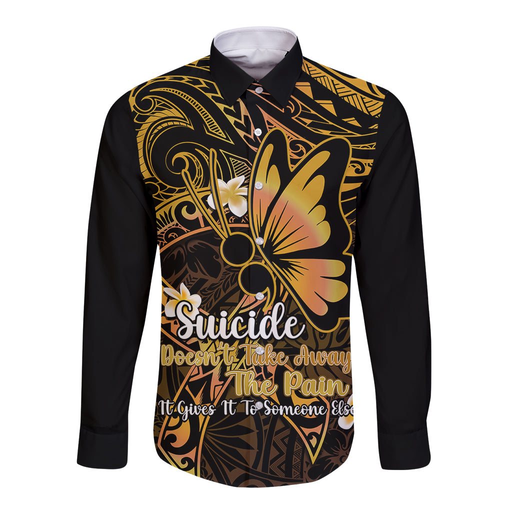 Polynesia Suicide Prevention Awareness Long Sleeve Button Shirt Your Life Is Worth Living For Polynesian Gold Pattern LT14 Unisex Gold - Polynesian Pride