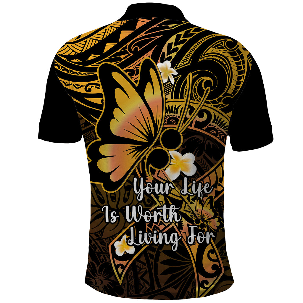 Polynesia Suicide Prevention Awareness Polo Shirt Your Life Is Worth Living For Polynesian Gold Pattern LT14 - Polynesian Pride