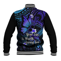 Polynesia Suicide Prevention Awareness Baseball Jacket Your Life Is Worth Living For Polynesian Purple Pattern LT14 - Polynesian Pride