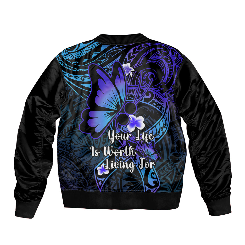 Polynesia Suicide Prevention Awareness Bomber Jacket Your Life Is Worth Living For Polynesian Purple Pattern LT14 - Polynesian Pride