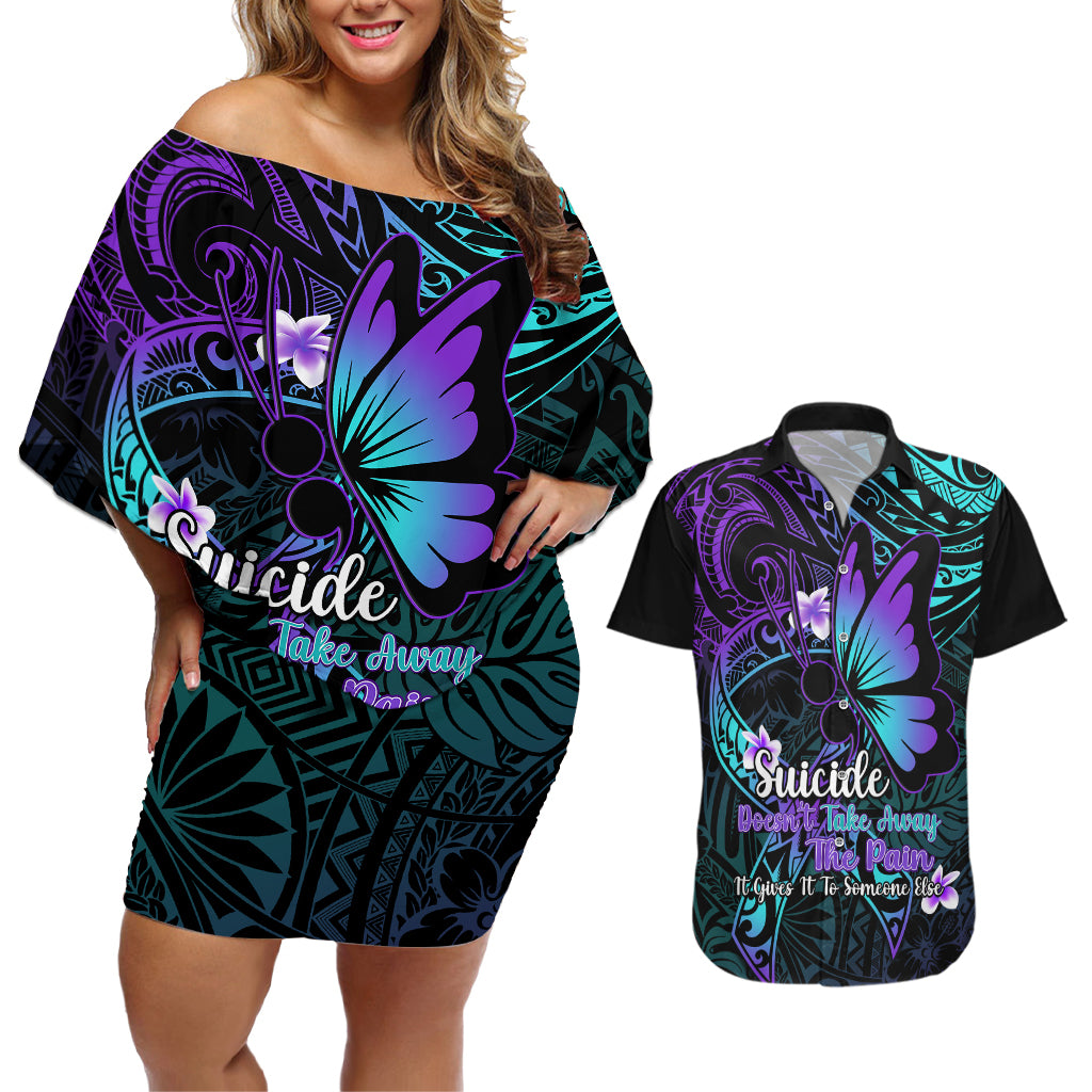 Polynesia Suicide Prevention Awareness Couples Matching Off Shoulder Short Dress and Hawaiian Shirt Your Life Is Worth Living For Polynesian Purple Pattern LT14 Purple - Polynesian Pride