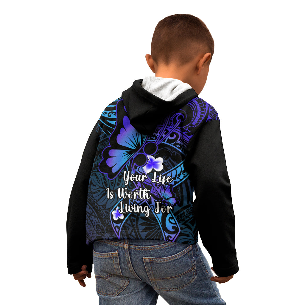 Polynesia Suicide Prevention Awareness Kid Hoodie Your Life Is Worth Living For Polynesian Purple Pattern LT14 - Polynesian Pride