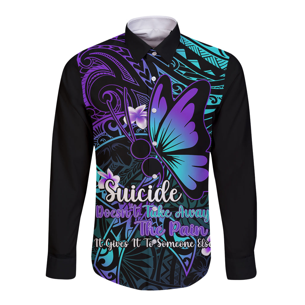 Polynesia Suicide Prevention Awareness Long Sleeve Button Shirt Your Life Is Worth Living For Polynesian Purple Pattern LT14 Unisex Purple - Polynesian Pride