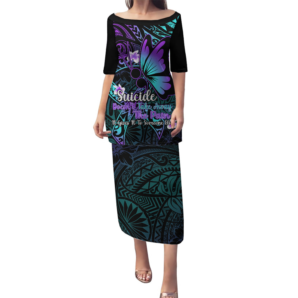 Polynesia Suicide Prevention Awareness Puletasi Your Life Is Worth Living For Polynesian Purple Pattern LT14 Long Dress Purple - Polynesian Pride