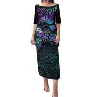 Polynesia Suicide Prevention Awareness Puletasi Your Life Is Worth Living For Polynesian Purple Pattern LT14 Long Dress Purple - Polynesian Pride