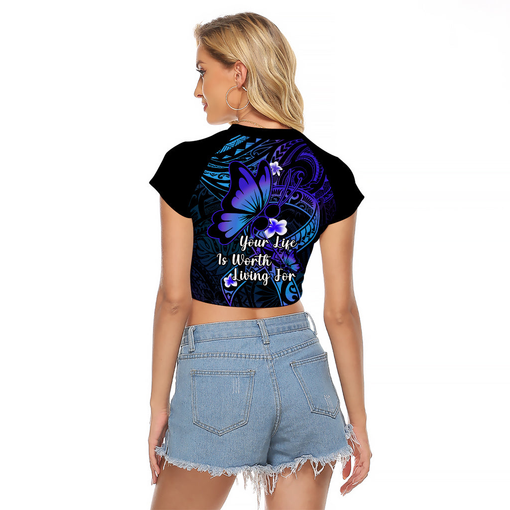 Polynesia Suicide Prevention Awareness Raglan Cropped T Shirt Your Life Is Worth Living For Polynesian Purple Pattern LT14 - Polynesian Pride