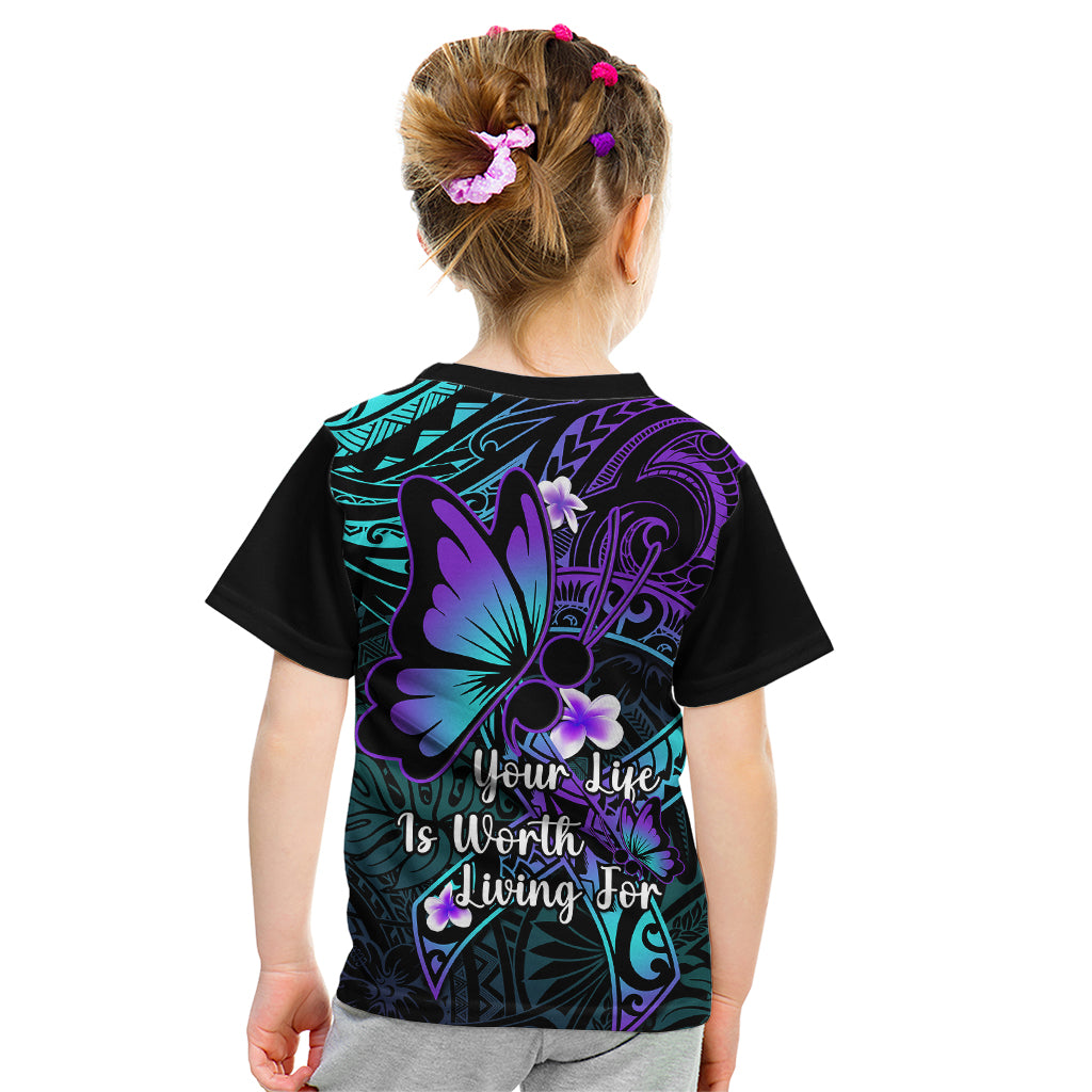 Polynesia Suicide Prevention Awareness Kid T Shirt Your Life Is Worth Living For Polynesian Blue Pattern LT14 - Polynesian Pride