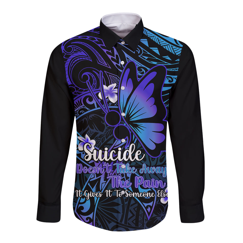 Polynesia Suicide Prevention Awareness Long Sleeve Button Shirt Your Life Is Worth Living For Polynesian Blue Pattern LT14 Unisex Blue - Polynesian Pride