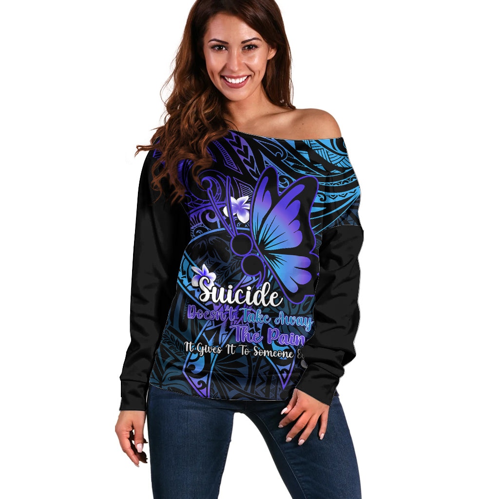 Polynesia Suicide Prevention Awareness Off Shoulder Sweater Your Life Is Worth Living For Polynesian Blue Pattern LT14 Women Blue - Polynesian Pride