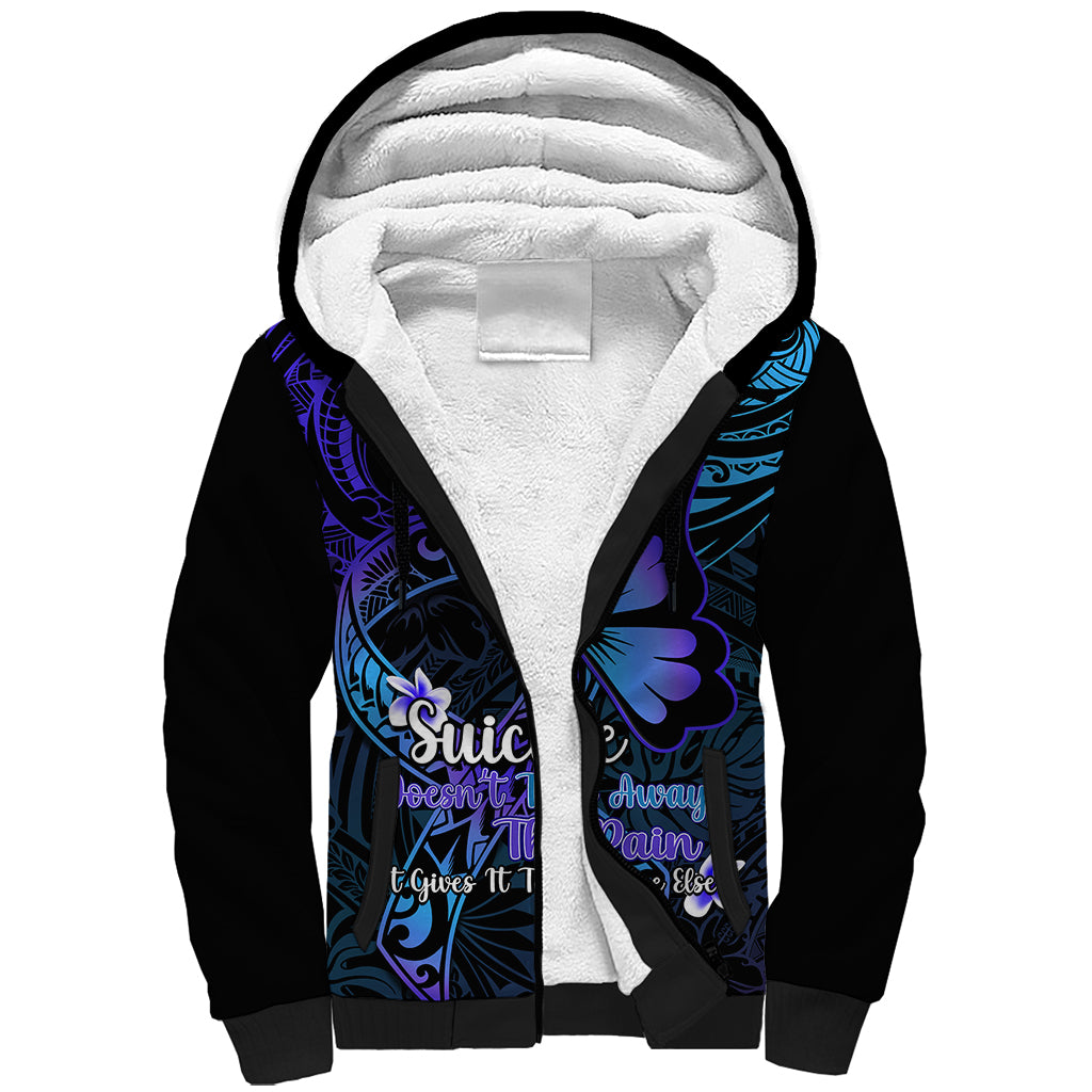 Polynesia Suicide Prevention Awareness Sherpa Hoodie Your Life Is Worth Living For Polynesian Blue Pattern LT14 Unisex Blue - Polynesian Pride