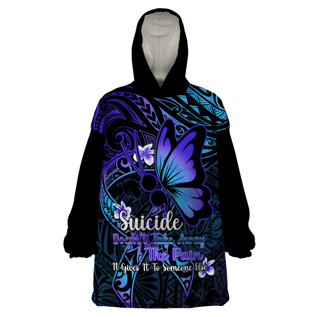 Polynesia Suicide Prevention Awareness Wearable Blanket Hoodie Your Life Is Worth Living For Polynesian Blue Pattern LT14 One Size Blue - Polynesian Pride