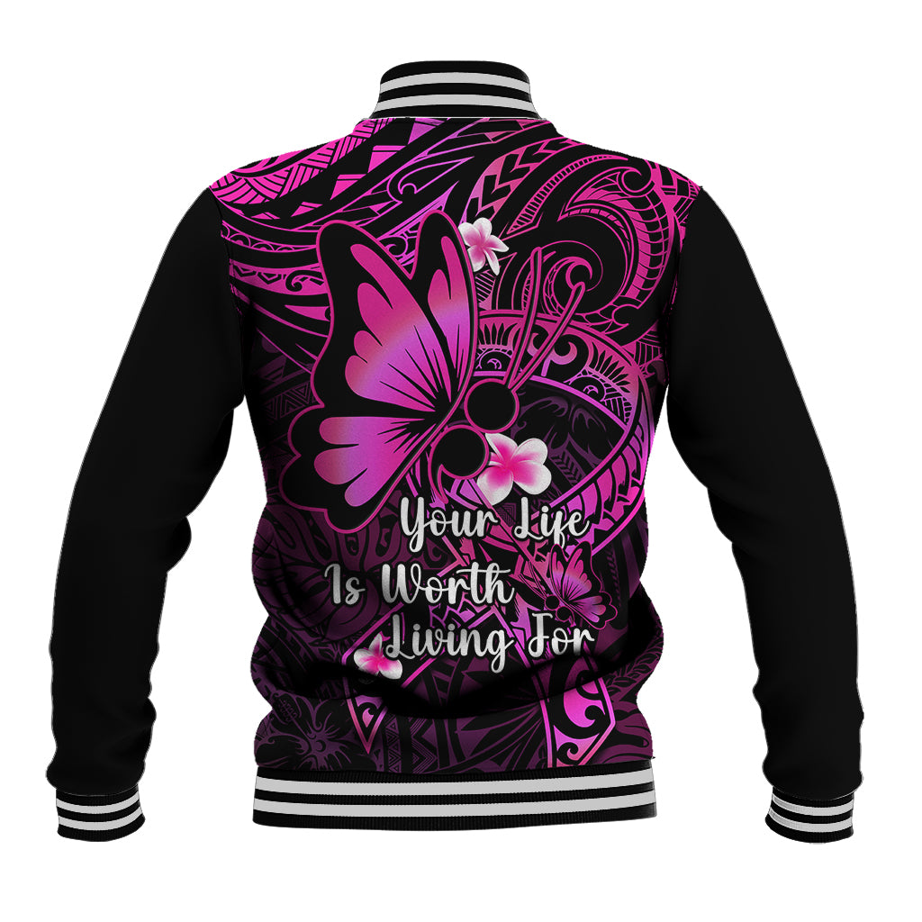Polynesia Suicide Prevention Awareness Baseball Jacket Your Life Is Worth Living For Polynesian Pink Pattern LT14 - Polynesian Pride