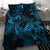 New Zealand Tuatara Bedding Set Aotearoa Maori Clematis Flowers - Blue