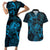 New Zealand Tuatara Couples Matching Short Sleeve Bodycon Dress and Hawaiian Shirt Aotearoa Maori Clematis Flowers - Blue