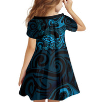 New Zealand Tuatara Family Matching Long Sleeve Bodycon Dress and Hawaiian Shirt Aotearoa Maori Clematis Flowers - Blue LT14 - Polynesian Pride