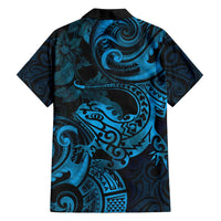 New Zealand Tuatara Family Matching Long Sleeve Bodycon Dress and Hawaiian Shirt Aotearoa Maori Clematis Flowers - Blue LT14 - Polynesian Pride