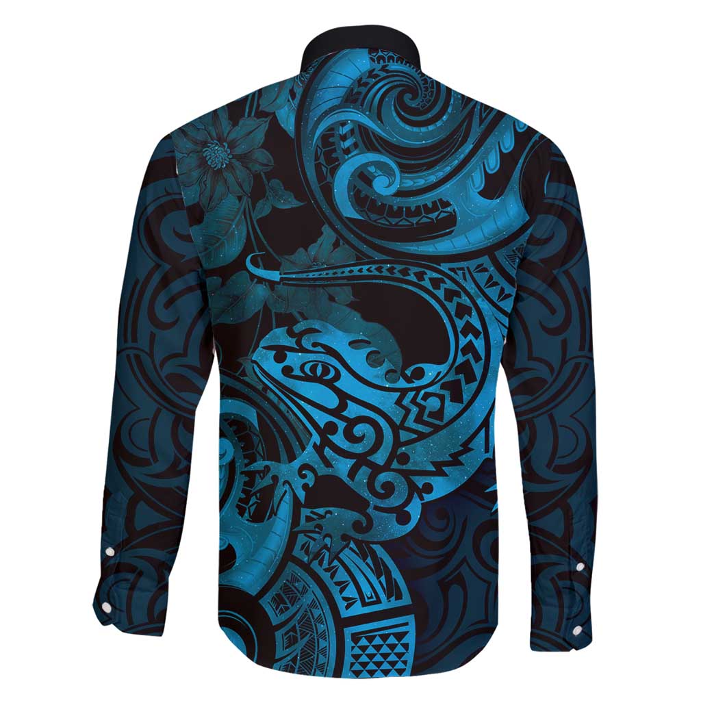 New Zealand Tuatara Family Matching Mermaid Dress and Hawaiian Shirt Aotearoa Maori Clematis Flowers - Blue LT14 - Polynesian Pride
